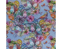 DZIANINA DRESOWA - KWIATY NA JEANSIE - 240g/m²/180cm